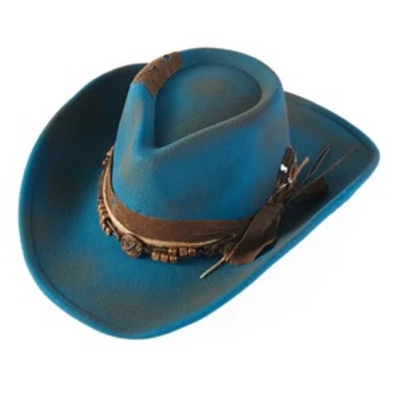 Western Rustic Cowboy Hat "The Josie"⭐️NWT Teal Wide-Brim, Beaded Band LAST ONE - Picture 2 of 13